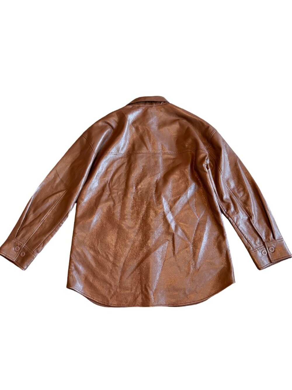 Aritzia Babaton Pelli Shirt Jacket Button-Down Brown Vegan Leather Size Medium - Picture 8 of 13